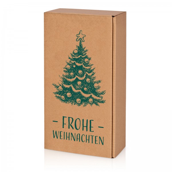 500 x Präsentkarton für 2 Flaschen 360x180x90 mm Kraftpapier Weihnachten Natur Grün