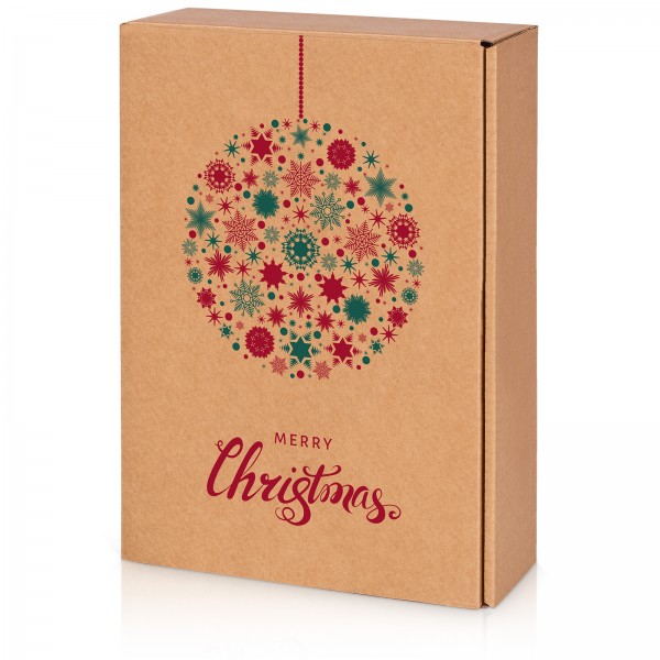 1000 x Präsentkarton für 3 Flaschen 360x250x90 mm Kraftpapier Weihnachten Natur Rot Grün