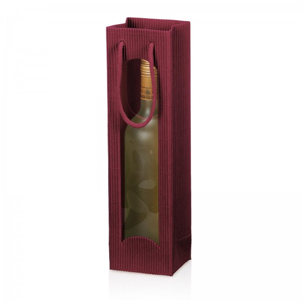 20 x Tragetasche Geschenktüte für 1 Flasche 100x85x360 mm offene Welle Fenster Bordeaux