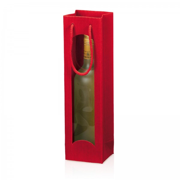 500 x Tragetasche Geschenktüte für 1 Flasche 100x85 x 360 mm offene Welle Fenster Rot