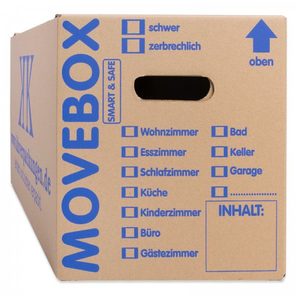 60 Umzugskartons Movebox Smart & Safe 2-wellig 25 kg belastbar Beschriftungsfeld Griffverstärkung